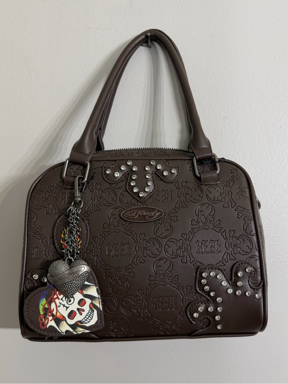 Ed Hardy Skull Embossed Satchel Bag